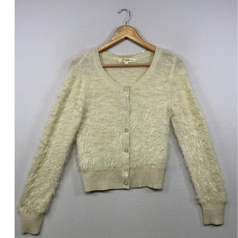 Coquette Rewind Womens Large Cream Shimmer Eyelash Knit Fuzzy Cardigan Sweater